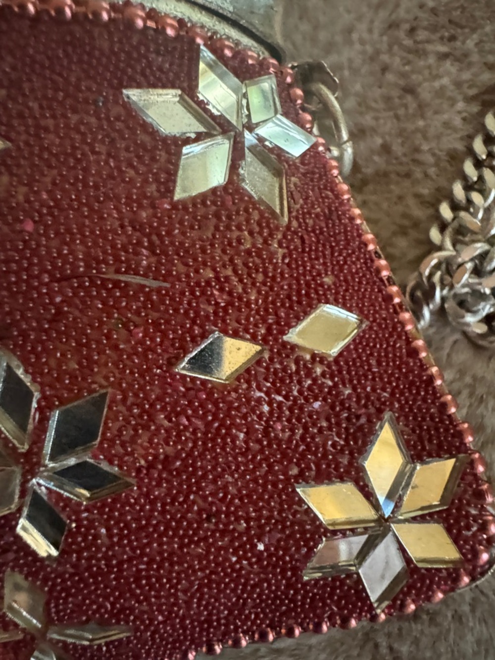 Red Beaded Evening Clutch with Silver Accents - Picture 7 of 13